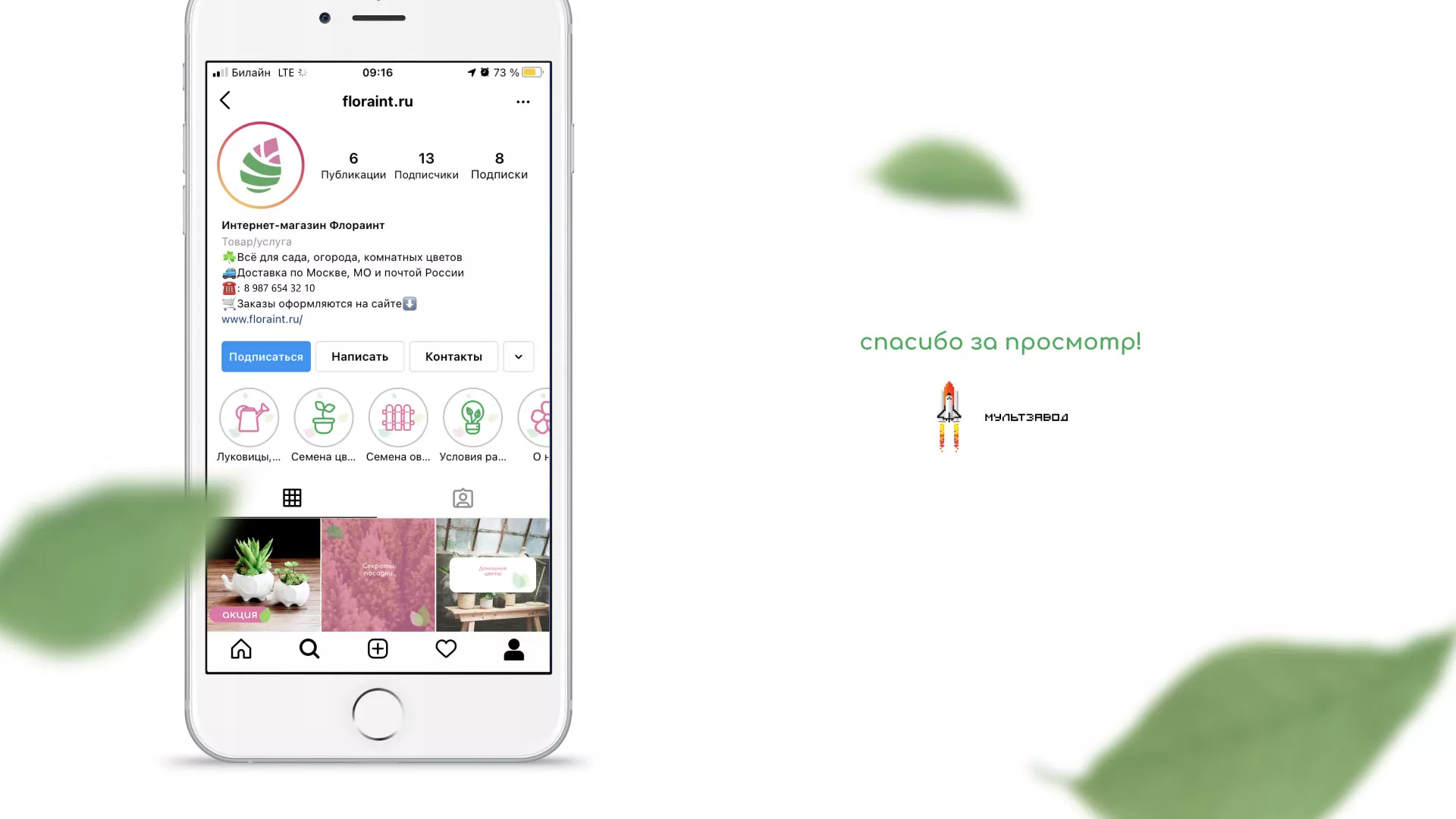Разработка оформления профиля Instagram для магазина «Floraint» в Завитинске